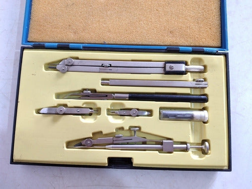 Set Antiguo De Compas Proebster Metalicos Con Estuche 2