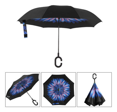 Fashion Deco Set X 2 Inverted Umbrellas Reversible Rain with Designs 4