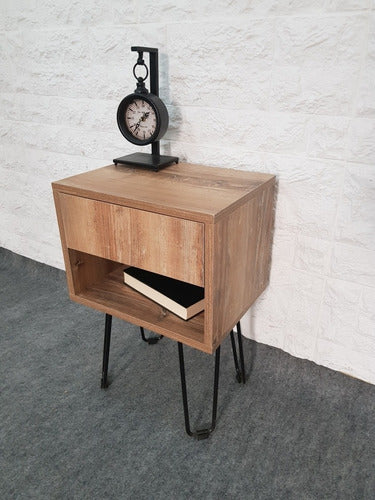 Modern Bedside Table with Drawer. Melamine and Hairpin Legs 1