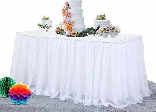 Nssonben White Tulle Table Skirt 9 Feet Tutu Table Skirts 0