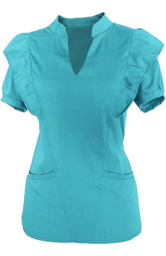 Medical Uniform Set Mao Neck with Ruffles Spandex Women 12