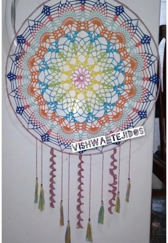 Vishwa Tejidos Atrapasueños Mandala Grande 60cm Negro Blanco Tejido Crochet 5