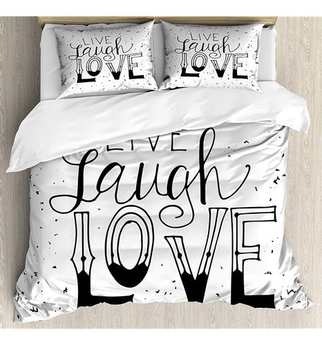 Ambesonne Live Laugh Love Duvet Cover Set, Words Hand Drawn 0