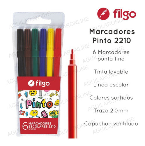 12 Set 6 Filgo Pinto School Markers Assorted Colors 1