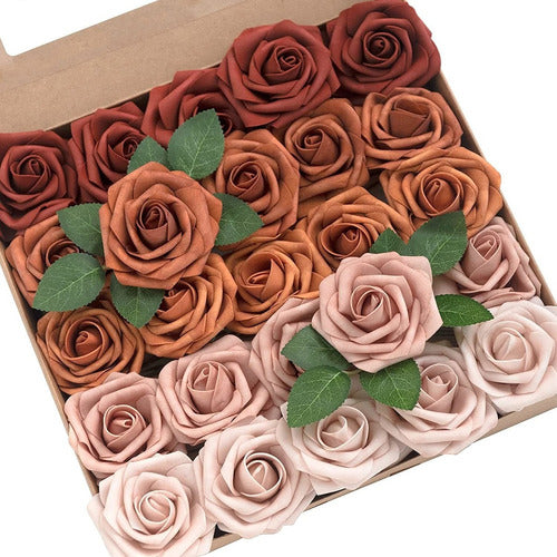 50 Rosas Artificiales Con Tallo (tonos Terracota) 20cm Alto 0