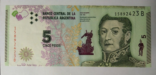 2017 - Billete De 5 Pesos - Nuevo Diseño Serie B Excelente 0