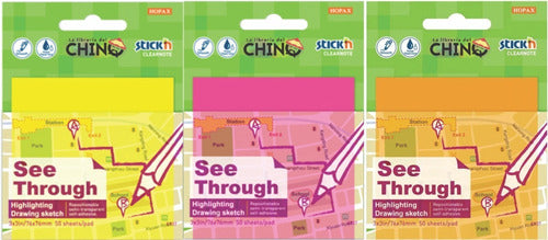 Stick'n Combo of 3 Packs Translucent Sticky Notes 76x76mm 1