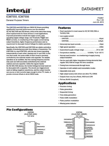 INERSIL Icm7555 Timer Cmos Bajo Consumo Dip-8 Tlc555 Ts555 Ne555 1