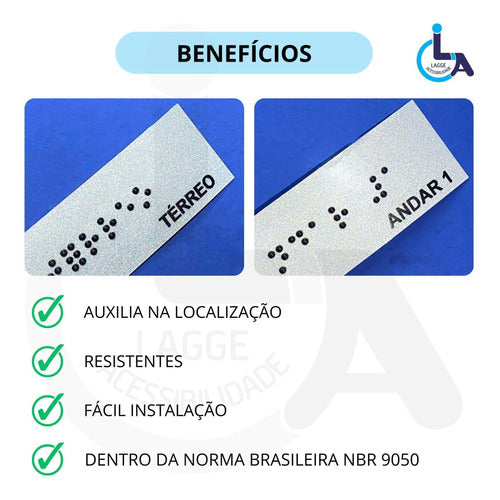 Kit 10 Placas Braile Autoadesiva 10x3cm Corrimão 6andar 4