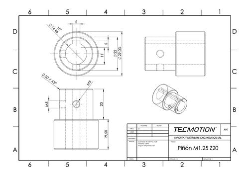 Piñón Engranaje Helicoidal M1.25 Z20 P Cremallera Router Cnc 2