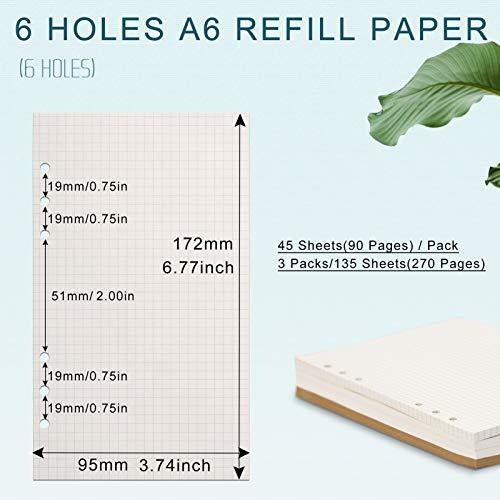 Toplive A6 Refill Paper, [3 Pack] 135 Sheets 100g 6 Hole Filler Inserts Loose Leaf Paper 1