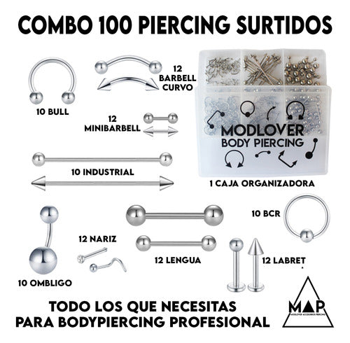 MODLOVER ACCESORIOS Y PIERCING Combo De 100 Aros Piercing Primera Colocación 0