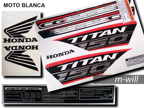 Kit Calcos Tipo Original Honda Titan 150 2019 Moto Blanca 0