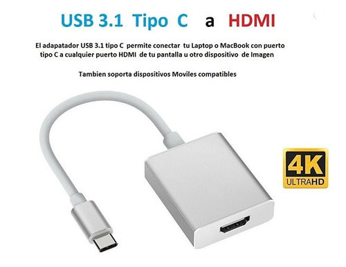 Adaptador Conversor Usb Tipo C- Hdmi Hd 4k 6