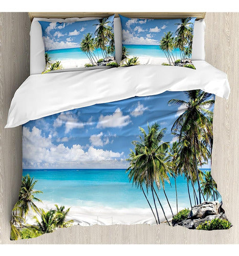 Ambesonne Summer Duvet Cover Set, Bottom Bay Barbados Beach 0