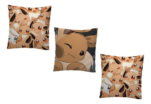 Creaciones Loana 3 Almohadones 30x30 Cm Eevee Pokemon 0