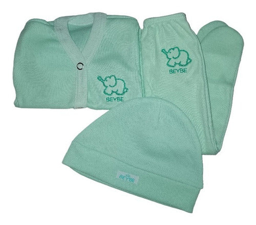 Set of Baby Jacket, Half Bear Onesie, and Hat with Embroidery - Baby Layette 0