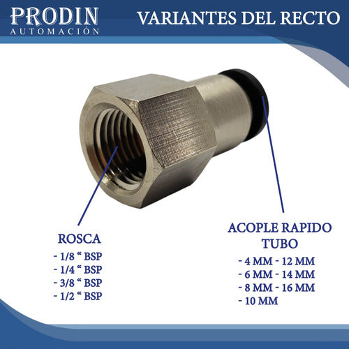 Conector Recto Neumático Rosca Hembra 1/4 X P/ Tubo 10 Mm 2