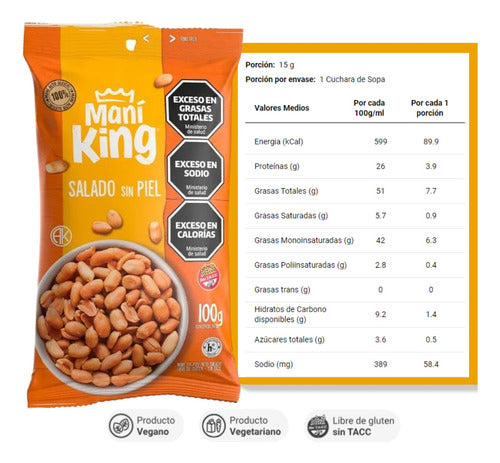 Maní King Mani Salado Sin Piel 100g Kosher Sin Tacc Pack X 5 1