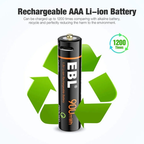 Pack of 4 EBL Lithium AAA Batteries 900mWh with USB Charger 3