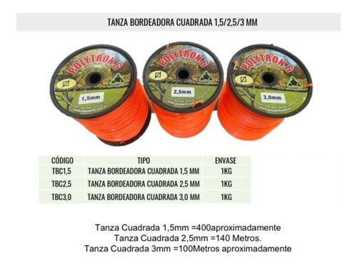 GRILON Tanza Bordeadora Desmalezadora Cuadrada X1kg 1,5 2,5 3 Mm 4