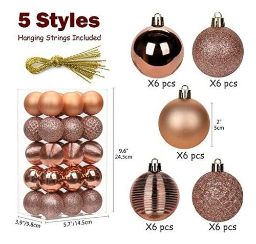 Christmas Kit Mixed Texture Balls 5cm Pack of 30 Rose Gold 1