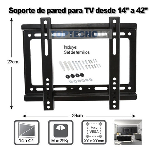 TOPTECNOUY Fixed Wall Mount for LED LCD TV Monitor 14 to 42 Inches 1