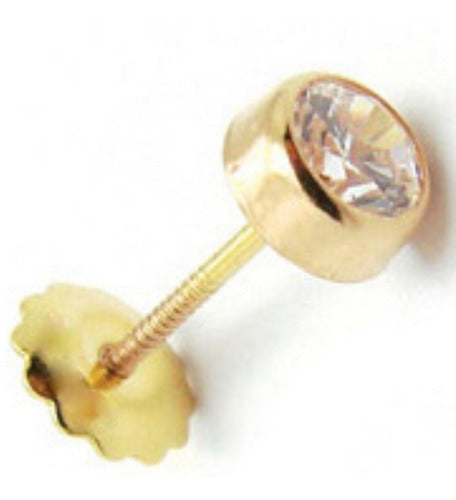 Pair of 18k Gold Stud Earrings with 4mm Zirconia Stones and Screw Backs - Warranty Included 3