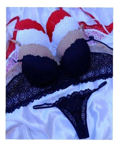 3 Sets of Lace Women's Underwear Red+Black+White 1