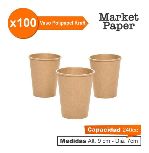 Market Paper Disposable Kraft Cups Without Lid 8oz 100 Units 1