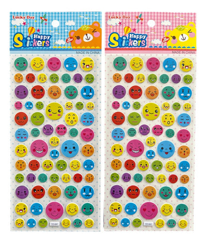 Stickers Con Relieve Caritas De Colores X 20 Planchas / M11 0