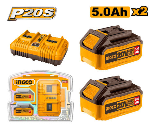 Ingco 20V 5.0Ah Battery Set + Dual Charger FBCPK2425 0