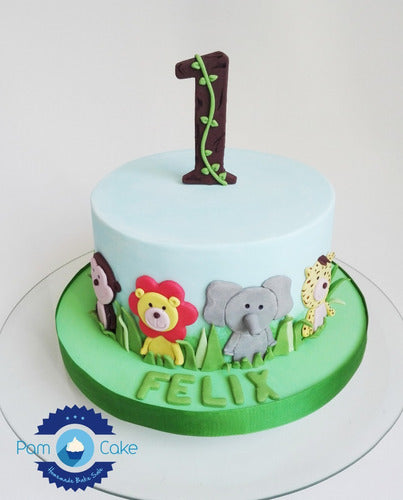 PamCakehouse Torta Artesanal Animalitos De La Selva 1 Año Leon Tigre Mono 0