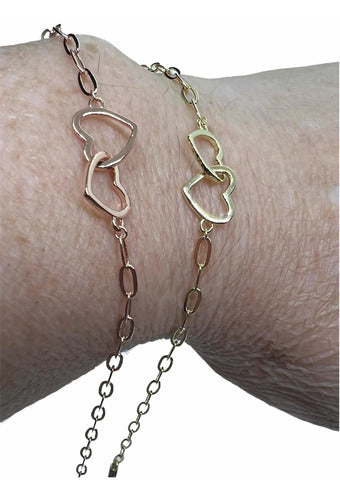 925 Silver Gold Plated Bracelet with Inseparable Hearts 2