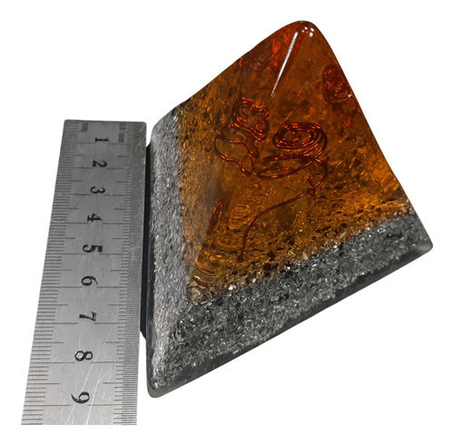 Orgonitos® Orgonite Orange Tetrahedral Pyramid with Quartz Crystal 1