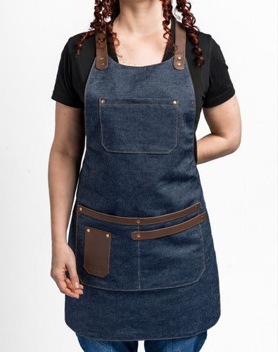 VAROS Alcalá Personalized Denim Apron with Leather Accents 0