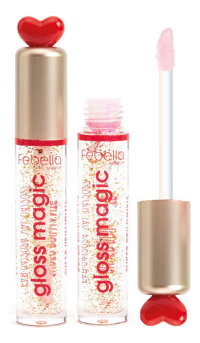 6 Lip Gloss Magic Gold Coração Lg40525 Febella Atacado J 2