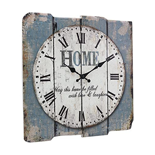 Stonebriar Vintage Blue Wood Wall Clock 15.7x15.7 Inches Roman Numerals 1