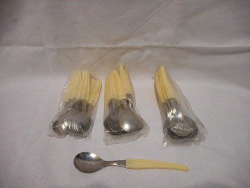 Generic Stainless Steel Tea Spoons with Ivory Plastic Handle - Dozen 0