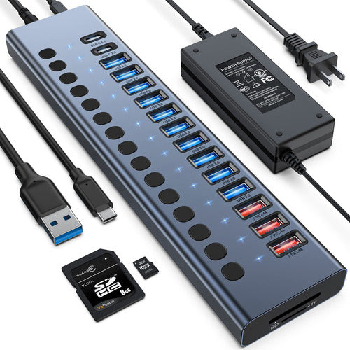 VANGREE USB 3.0/USB C Hub, 17-Port Multiport with 10 USB 0