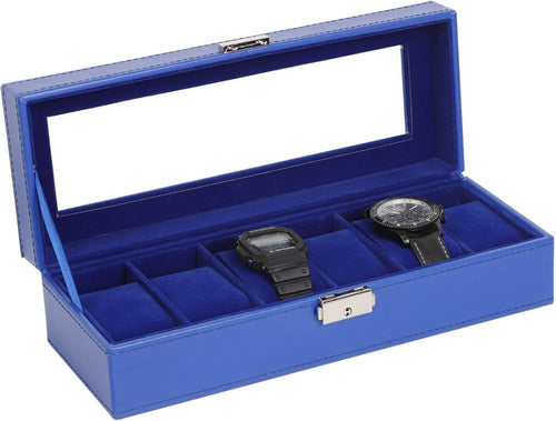 Nex 6-Slot Leather Watch Box Display Case Organizer - Blue 0