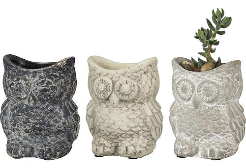 Primitives by Kathy Set Of Three Cement Owl Planter Set 0