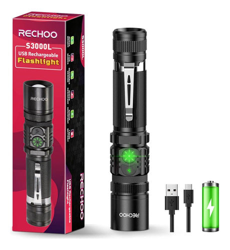 Rechoo Rechargeable USB Flashlight Dual Switch S3000L LED 0