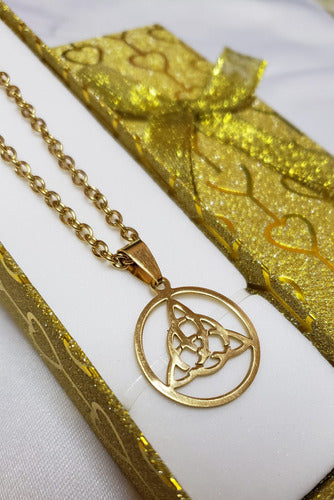 Medium Gold Surgical Steel Celtic Triquetra Pendant with Chain 5