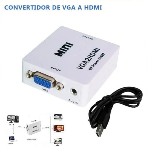 Adaptador Convertidor Cable Hdmi A Vga + Audio 1