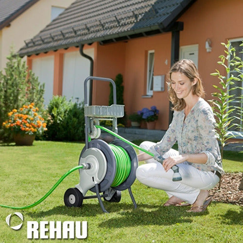 REHAU 1/2 Inch x 60m Hose Reel Stand with Wheels Support 2