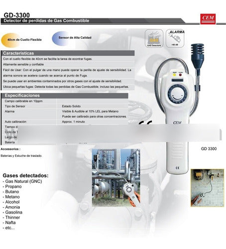 CEM Gas Leak Detector GNC, Methane, Butane GD3300 1