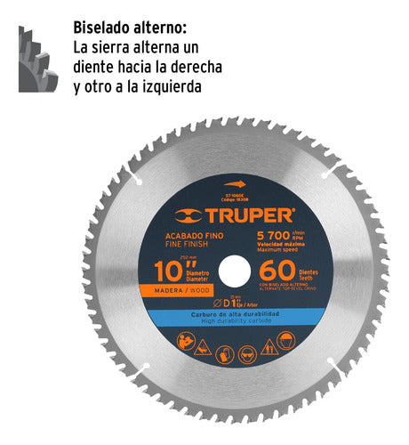 Sierra Circular Para Madera, De 10'', 60 Dientes, Truper 2