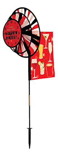 In The Breeze Happy Hour Drinks Dual Wheel Spinner with Garden Flag 0