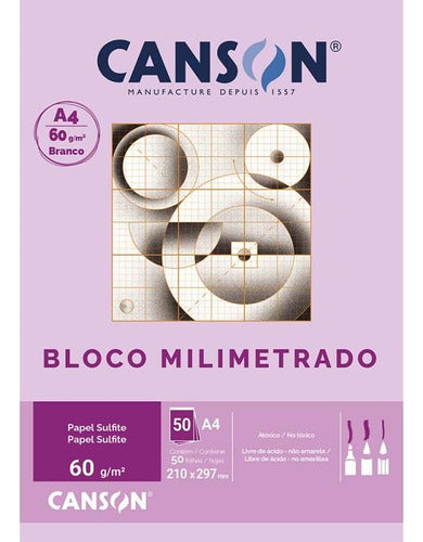 Bloco Canson Papel Milimetrado  60g A4 50 Folhas 0